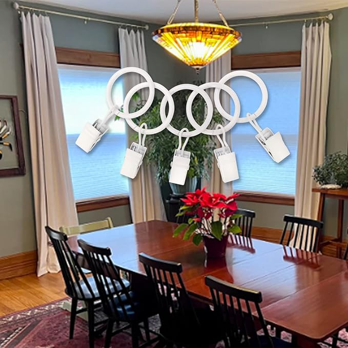 44 Pack White Curtain Rings with Clips, Curtain Hooks Hangers Clip Rings for Hanging Drapes Bows Hat, Drapery Rings 1 in I D, Fits up to 5/8 in Diameter Curtain Rod.