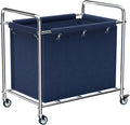 Commercial Laundry Cart with Wheels, 440 lbs Heavy Duty Industrial Laundry Cart with Sturdy Frame and Oxford Bag for Home Hotel Hospital, Rolling Laundry Cart for Home & Hotel, 400L(Blue)