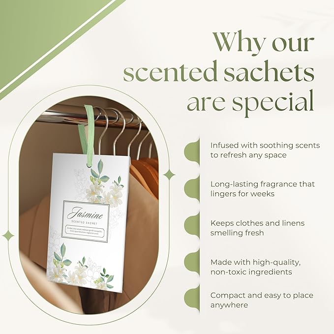 15 Pack Sachets for Drawers and Closets, Scented Sachets for Drawers, Closet Freshener Sachet for Drawers to Refresh Any Space, Sachet Bags, Scented Drawer Fresheners for Dresser, Jasmine