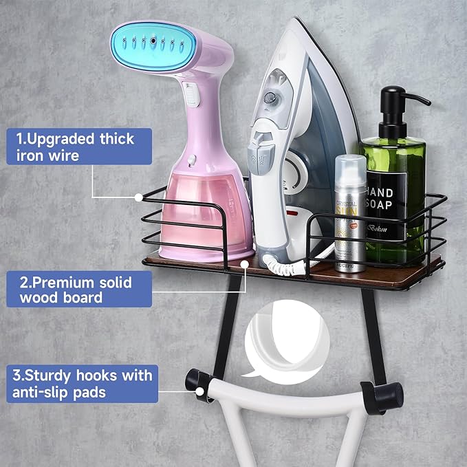 Ironing Board Holder Wall Mount Laundry Room Hanging Iron and Ironing Board Hanger Storage Laundry Room Decor and Organization Fit Most Ironing Boards leg's(Included T&V Shaped)-Black