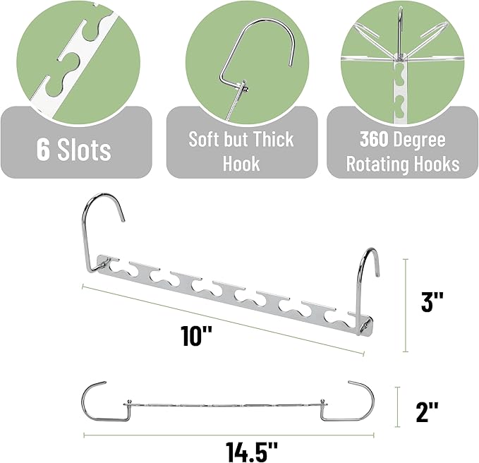 Mr. Pen- Metal Space Saving Hangers for Clothes, 20 Pack, 6 Slots, 360° Rotating Hooks, Metal Hangers, Wardrobe Organizer, Magic Cascading Hanger, Closet Space Saver, Closet Organizers and Storage