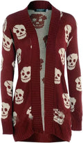 Thever Women Ladies Halloween Skull Skeleton Print Open Front Knitted Cardigan
