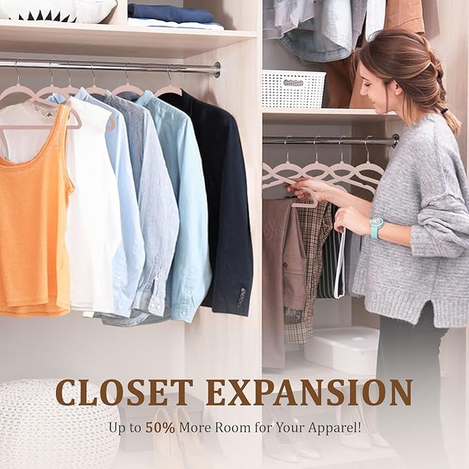 Premium Velvet Hangers - Heavy Duty Pink Non-Slip Space Savers; 50 Pack for Coats, Pants & Dress Clothes