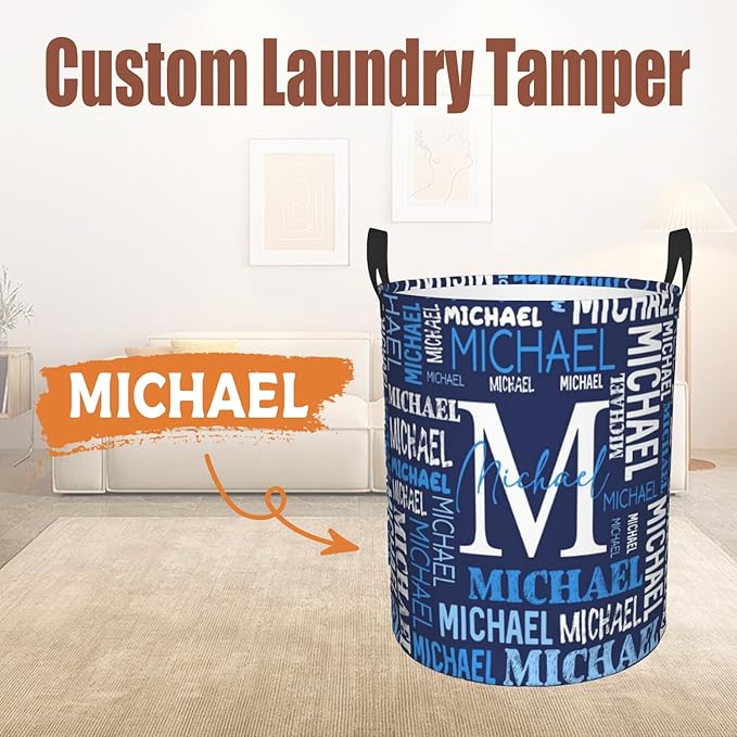 Custom Name Laundry Hamper, Personalized Laundry Basket with Name for Baby Boys Girls, Customized Collapsible Dirty Clothes Hamper Storage with Handles for Bedroom Bathroom Dorm Room Decor