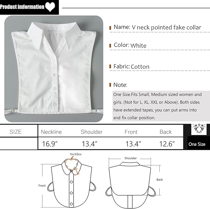 NIDMIDO Cotton Classic Detachable Dickey Collar Half Shirts Blouse False Collar Top for Women Girls Outfits