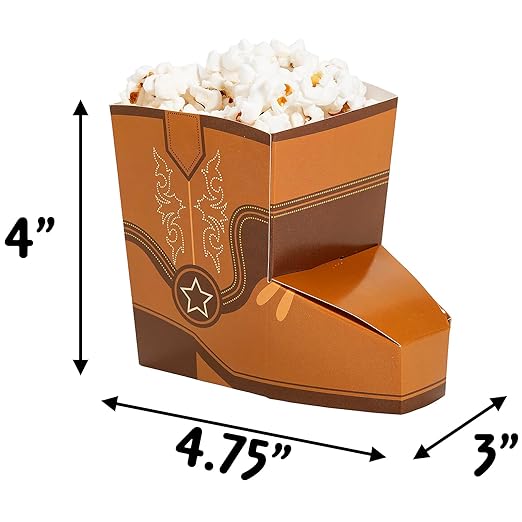 4 3/4" x 4" Brown Cowboy Boot Shaped Popcorn Boxes - 24 Pieces