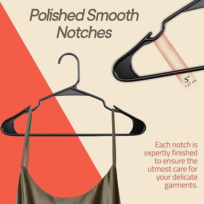 Black Plastic Hangers 100 Pack– Heavy-Duty Plastic Hangers Slim and Space-Saving, Durable and Lightweight PP with Non-Slip Shoulder Notches for Slip Dresses, Suits, Jackets & Camisoles