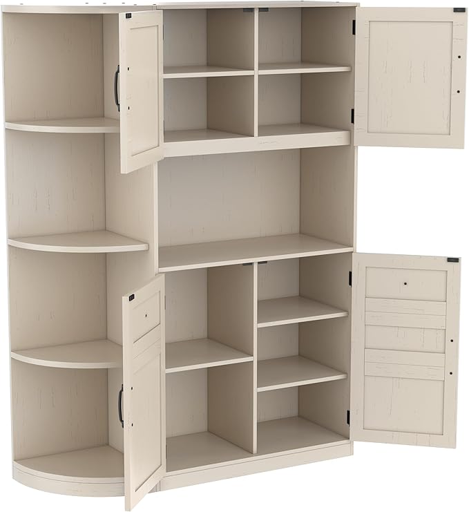 66" H Hall Tree with 4 Hooks, Open Shelving and Flip Hidden Shelf, Multifunctional Left-Right Combination Coat Rack (can be Used Separately), Entryway Bench for Living Room, Hallway (Beige/35)