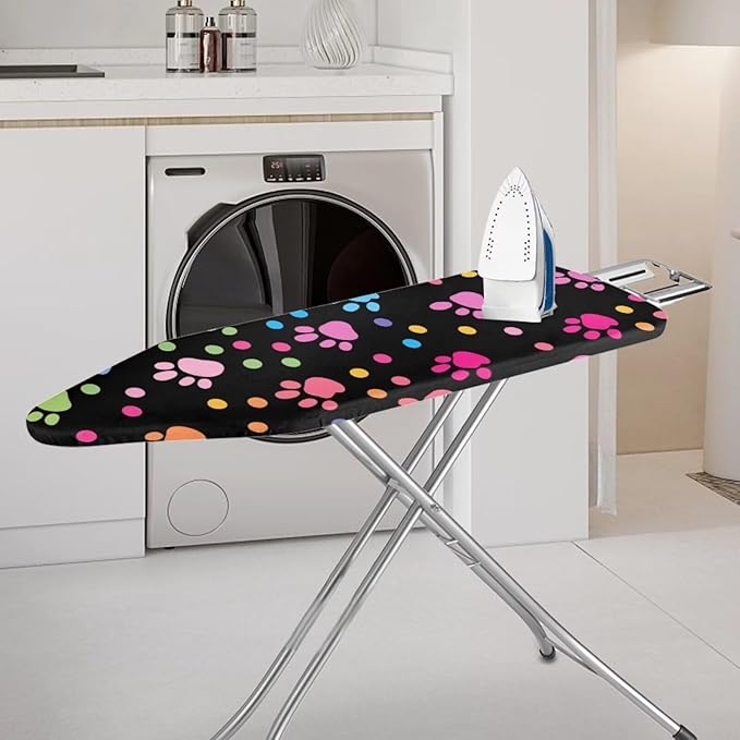 Flashideas Colorful Dog Paw Prints Ironing Board Cover and Pad Standard Size Ironing Board Cover and Pad Ventilate Extra Wide Ironing Pad for Table Modern Design, CZA12