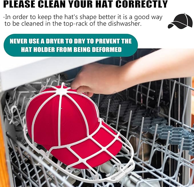 INVODA Hat Washer Cage Hat Washer for Washing Machine Hat Cleaner for Baseball Cap Dishwasher Hat Rack Protector Organizer for Flat & Curved(White)