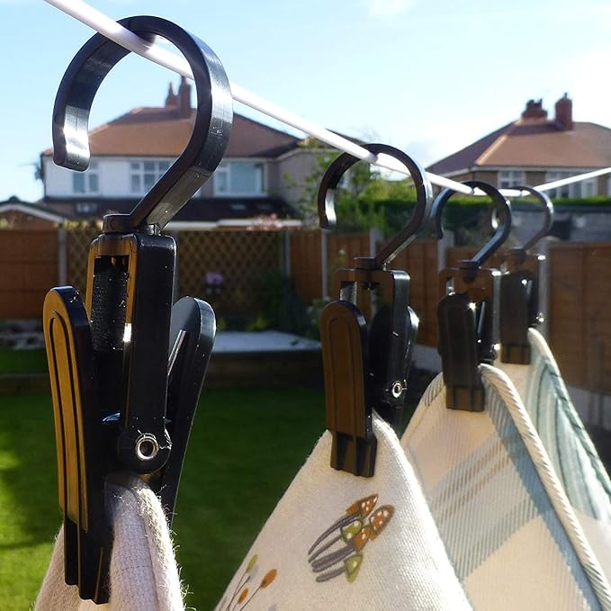 20 PCS Laundry Hooks with Clips Super Strong Plastic Home Travel Swivel Hanging Hanger Closet Organizer Clamps Socks Boot Bras Towels for Bathroom Wardrobe Kitchen Office (Black)