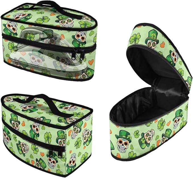 Saint Patricks Day Steam Iron Storage Case Lightweight Easy to Carry Skull Hat Four Leaf Clover Iron Storage Bag with Zipper Handle