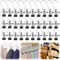 Clothes Pins Hanging Clips, 2025 Upgrade Space-Saving Clothespin Hat Pants Storage Hanging Travel Hook, Multifunctional Hanger Hooks Anti Rust Clips for Clothes (30, Black)