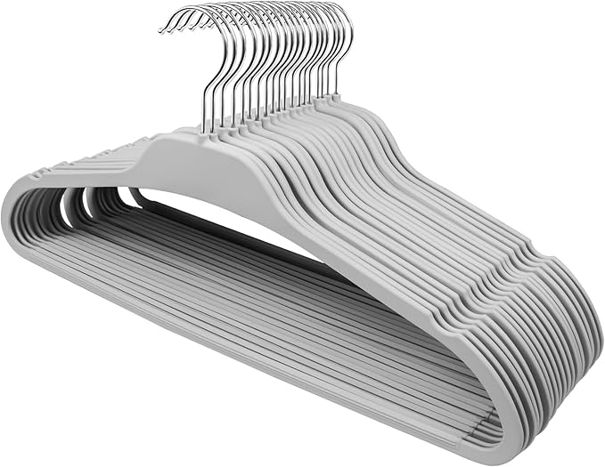 Plastic Hangers,20 Pack Rubber Coated Hanger, Clothes Hanger with Non-Slip Grip,17'' Length Standard Coat Hangers, Coat, Pants,Wide Shoulder Pants Hanger,Grey