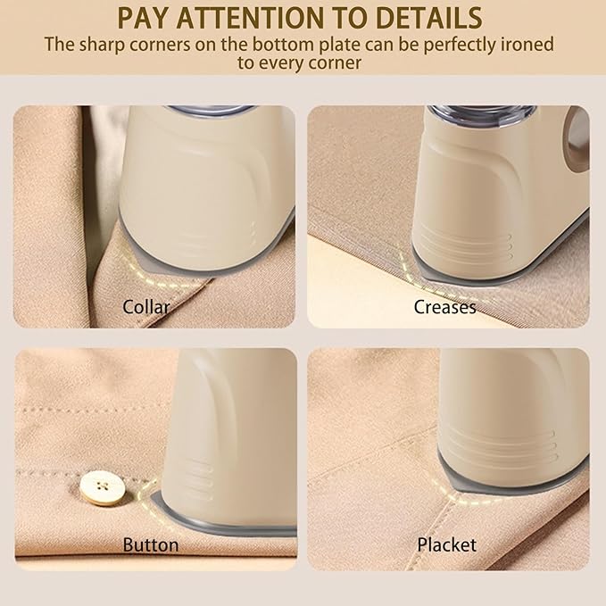 Travel Steamer for Clothes, 1000W Booster System Portable Handheld Clothing Steamer, 1.11 Pounds Ceramic Large Panel Steam Iron Suitable for Home, Travel & Dormitory Use (Beige)