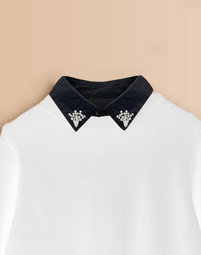 Handcrafted Faux Diamond and Pearl Fake Collar Shirts Versatile Dickey Collar Half Shirt Collar for Women