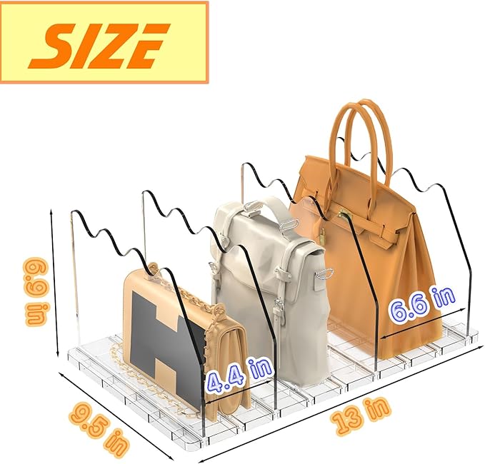 purse organizer for closet Sleek Transparent Acrylic Adjustable Organizer -shelf dividers Multifunctional for Home & Office Spaces (4 Baffles + 1 Hat Stand)