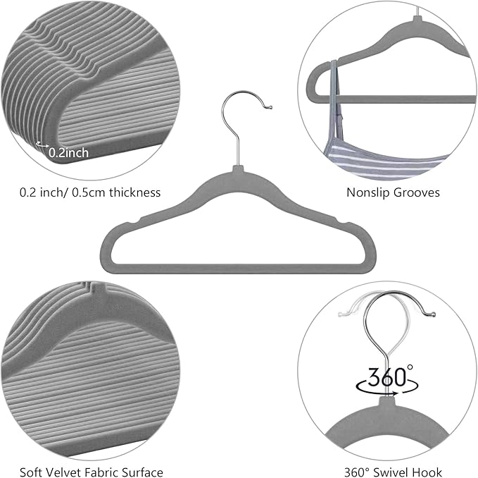 GoodtoU Kids Velvet Hangers,30 Pack Baby Hangers for Closet Non Slip Velvet Clothes Hanger Coat Hangers for Toddler Children Infant Hanger (Dark Grey 30Pack)