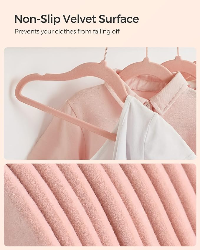 SONGMICS Baby Kids Hangers 30 Pack for Closet, 11.8 x 8.1 Inches, Rose Gold 360° Swivel Hooks, Space-Saving Clothes Velvet Hangers for Nursery, Non-Slip, Jelly Pink UCRF027P30