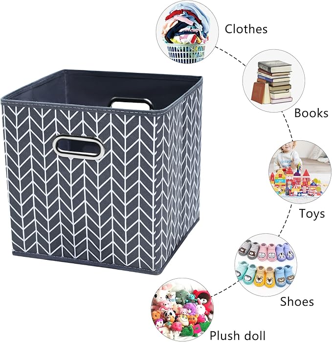 11 Inch Cube Storage Bins , Fabric Cube Organizer Bins with Handle, Foldable Cube Bins for Cloth or Accessary Storage, 11x11x11 Set of 3 (Gray Wave)