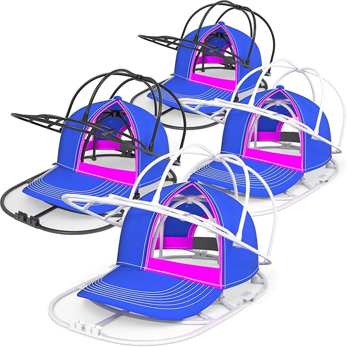 Hat Washer Cage for Washing Machine - Baseball Cap Cleaner Rack, Ball Cap Washing, Dishwasher Safe, Perfect for Cleaning and Protecting Hats in Dishwasher (White/Black 4 Pack (Assembly))