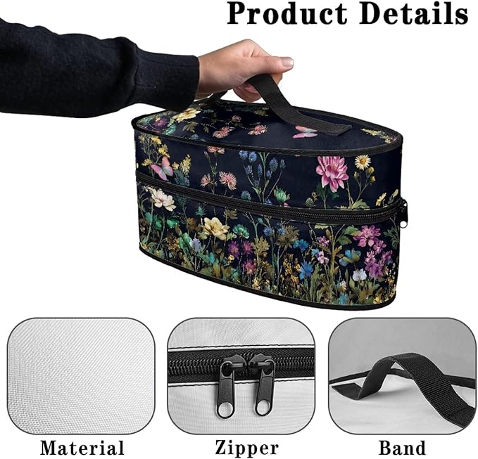 Butterfly Flower Print Steam Iron Storage Bag Portable Garment Steamer Case Lightweight Travel Iron Organizer Waterproof & Dustproof Carrier Bag, Case Only