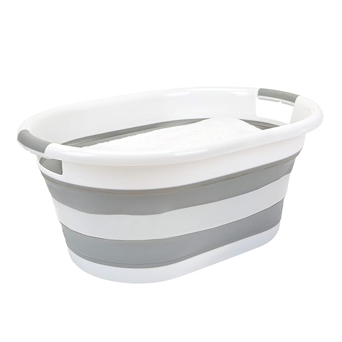 2pk Collapsible Laundry Basket | Portable | Space Saver Storage | Hold 2 Loads | Store Under the Bed or Closet | Good for Kids | Dorm | Bedroom | Large | White/Grey