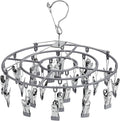 PHYDELU Drying Rack Clothing with 24 Clips，Sock Hanger for Drying，Hanging Clothes Dryer Underwear Hangers Racks Laundry Herb Socks Panty Wet Bra Lingerie Baby Delicates Foldable Small Indoor Metal