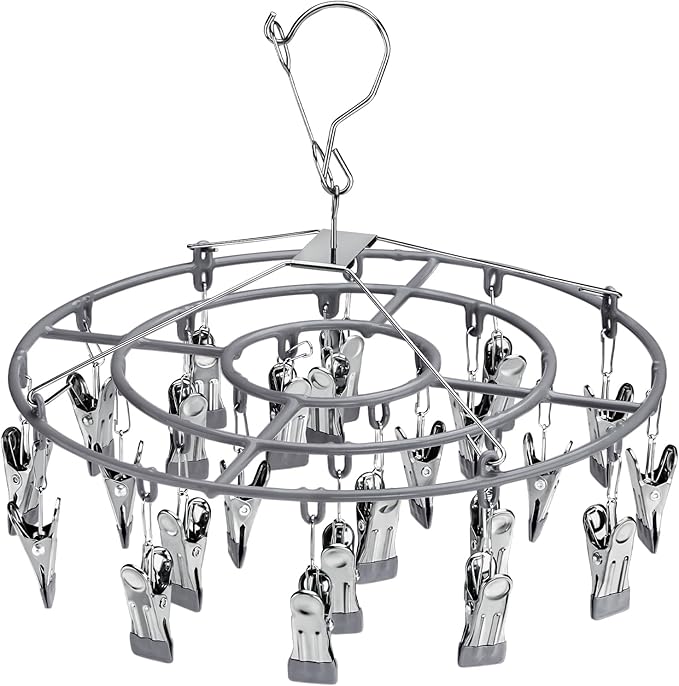 PHYDELU Drying Rack Clothing with 24 Clips，Sock Hanger for Drying，Hanging Clothes Dryer Underwear Hangers Racks Laundry Herb Socks Panty Wet Bra Lingerie Baby Delicates Foldable Small Indoor Metal