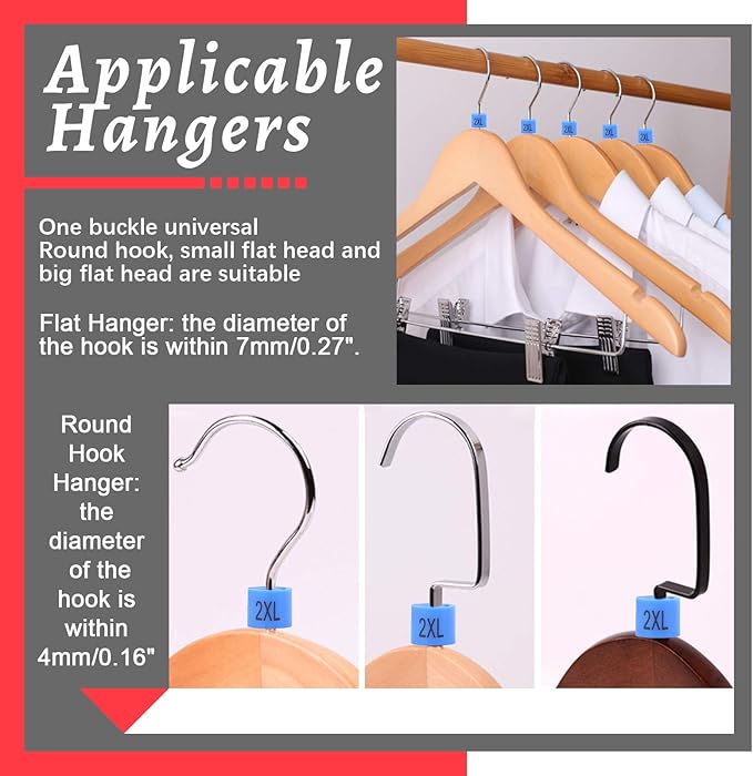Swpeet 820Pcs 9 Common Sizes Plastic Hanger Size Markers Assortment Kit and 150Pcs Blue【 Sizes 2XL 】 Plastic Clothes Hanger Size Markers Color-Coding Hanger
