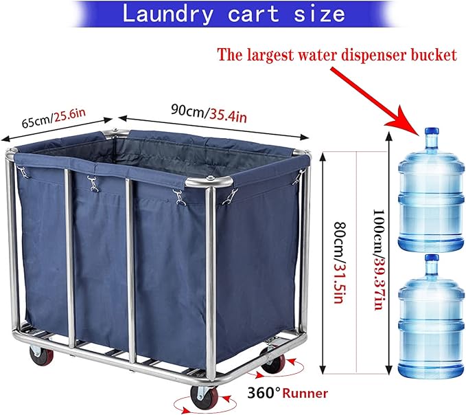 Commercial Laundry Cart with Wheels 12 Bushel (400L) Heavy-Duty Rolling Laundry Hamper Industrial Waterproof Laundry Truck for Home, Hotel, Gym Storage and Organization