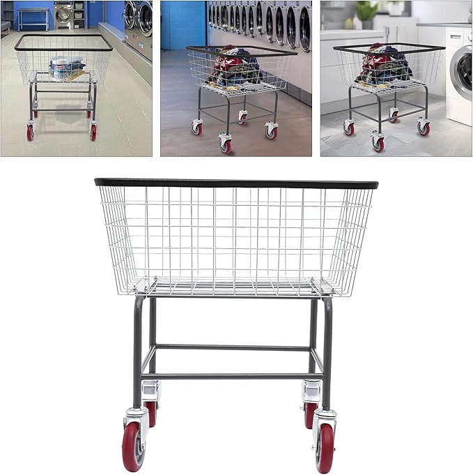 Wire Laundry Cart,Rolling Laundry Basket with Wheels,Commercial Wire Laundry Basket Cart with Galvanized Finish,Heavy Duty Large Steel Basket for Laundry Clothes Storage
