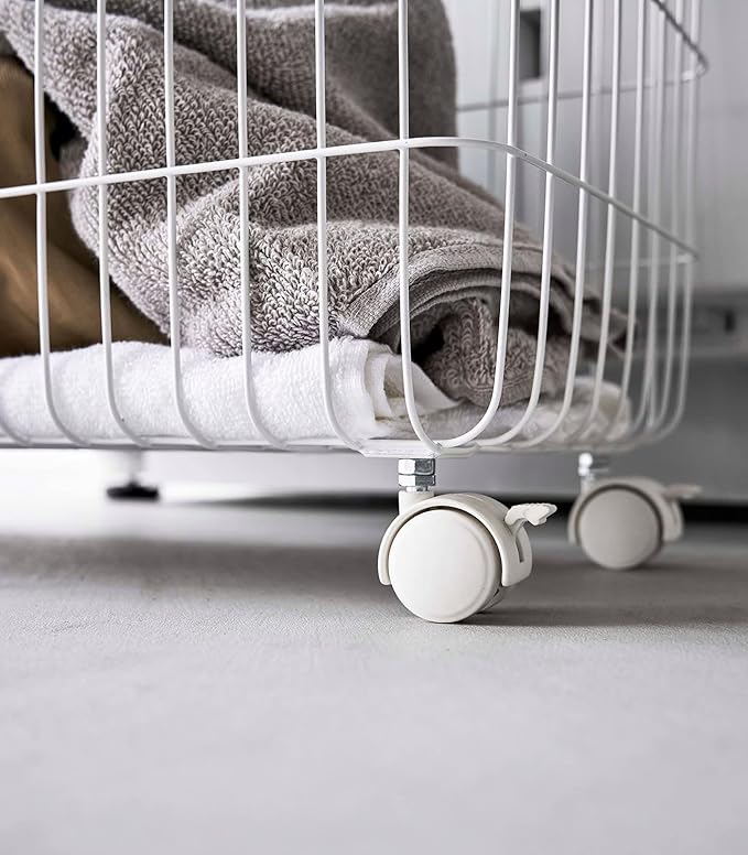 Yamazaki Home Tower Small Rolling Laundry Basket Metal Hamper Cart With Wheels And Handle, 14.8" - Steel - 9.8 Gallons, 35 Liters