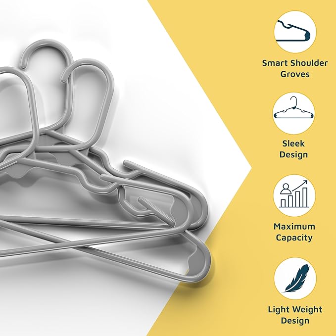 Lifemaster Plastic Kids Clothes Hangers – Children Clothes Hanger with Shoulder Notch, 11.6 Inch Space-Saving Closet Organizer for Baby, Toddler, and Kids Clothing, Hold Up to 5 lbs, Pack of 20, Gray