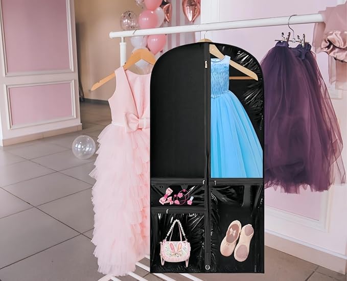 Clear Dance Costume Garment Bag, 39 Inch Garment Bag for Dance Competitions, Kids Hanging Clothes Cover for Girls Closet Storage with 3 Zippered Pockets