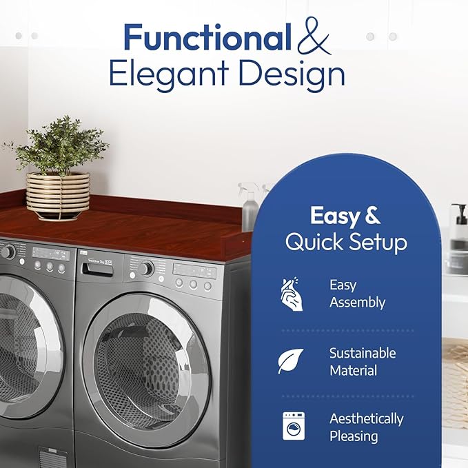 OfficeSimpli Washer Dryer Countertop, Made in USA, Non-Slip Pads, Laundry Room Wood Topper, Washer Dryer Cover for Top, Laundry Countertop, Laminate Finish (Mahogany, Standard (27.5" x 54"))