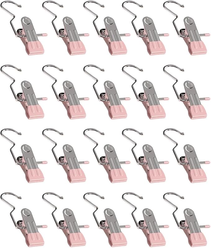 Boot Hangers for Closet, Laundry Hooks with Clips, Boot Hanging Hold Clip, Space Saving Portable Travel Clip, Clip Hangers for Pants Hats Socks Gloves (20, Pink)