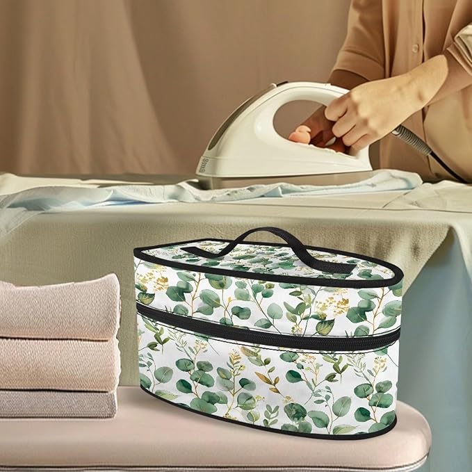 Green Leaves Iron Tote Case for Travel, Mini Steam Iron Dustproof Protective Carrying Bag Universal for Most Iron with Handle