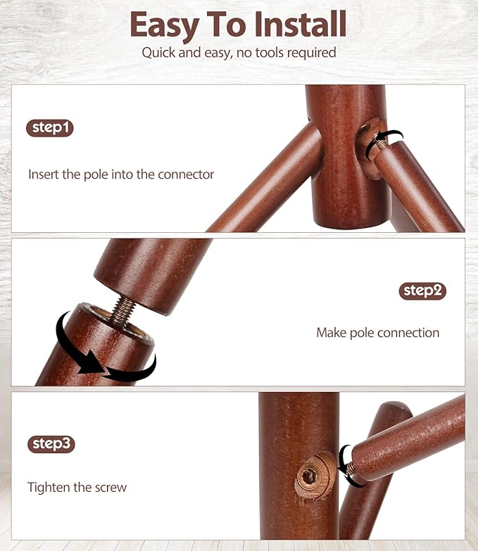 Beech Wood Coat Rack Stand with 9 Hooks, 3 Height Adjustable, simple Freestanding Solid Wooden Coat Tree Hanger for Clothes, Hats, Scarves, bags, Jackets, Bedroom, livingromm, Office(Brown)