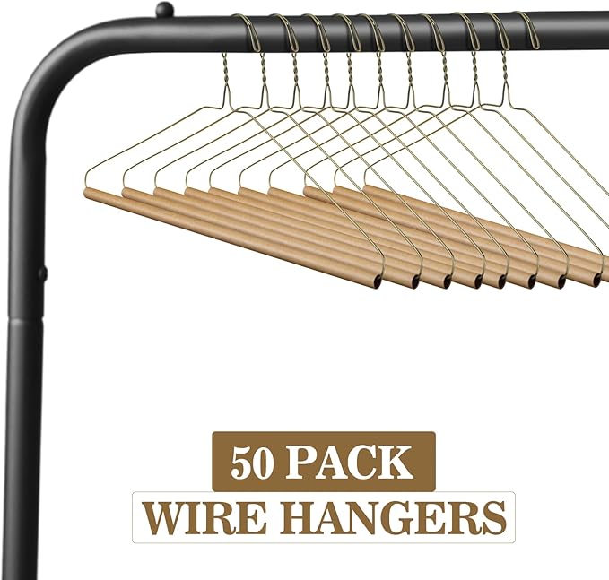 50 Pcs Dry Cleaner Hangers with Tubes - 16" Wire Hangers Bulk for Pants Caped Suit & Strut Home or Dry Cleaners (Brown)