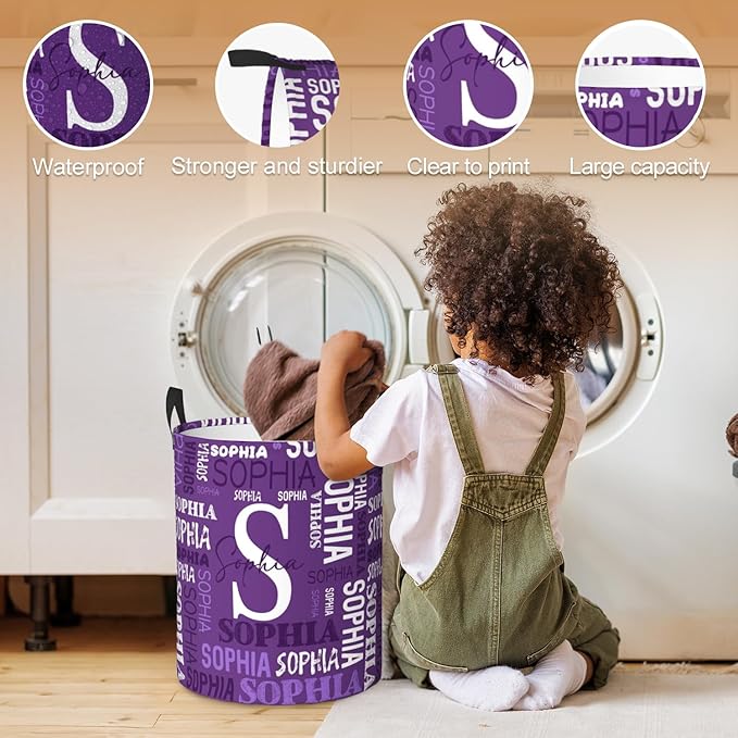Custom Name Laundry Hamper, Personalized Laundry Basket with Name for Baby Boys Girls, Customized Collapsible Dirty Clothes Hamper Storage with Handles for Bedroom Bathroom Dorm Room Decor