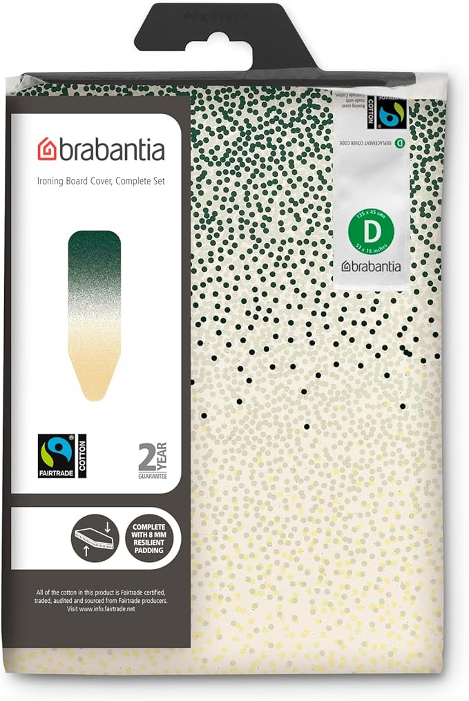 Brabantia - Ironing Board Cover D with Thick Foam & Felt Padding, Fairtrade Cotton, Durable and Easy Fit for Enhanced Ironing Performance – New Dawn, 53 x 18 in