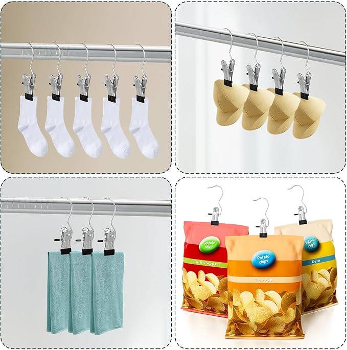 50 Pack Boot Hanger Clips Hooks, Heavy Duty Laundry Hooks with Clips, Portable Stainless Steel Clothes Pins Boot Clips for Hanging, Socks Towels Hats Pants Holder for Travel, Closet
