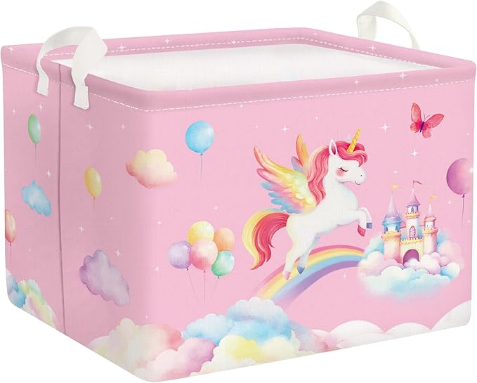 Unicorn Laundry Hamper Large Storage Basket Rainbow Clouds Collapsible Parents Organizer Kids Toy Clothes Bins for Bedroom, Bathroom, Rainbow, 36L