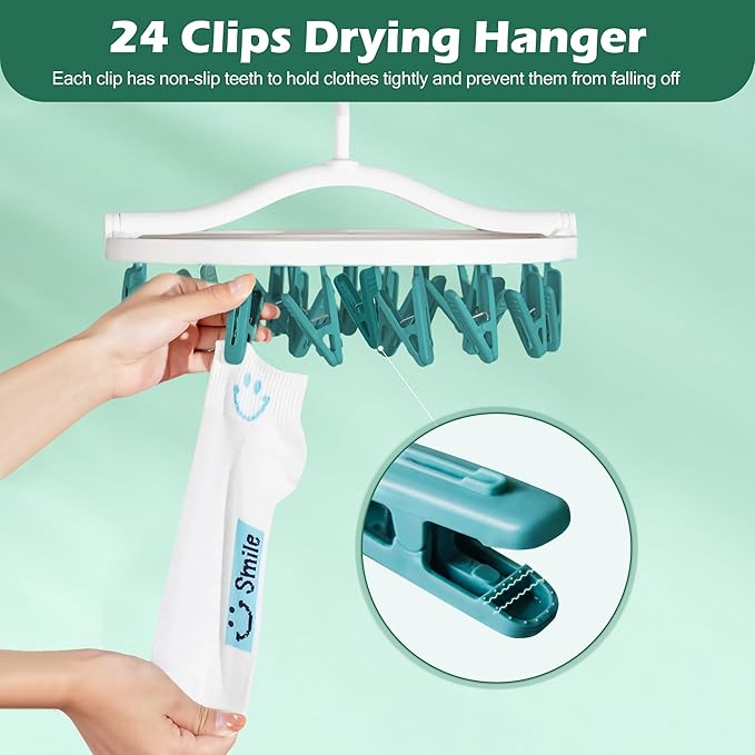 Premium Plastic PP Drying Hanger, Anti-Rusty Drying Rack for Clothes, Socks, Lingeries, Delicates, Drying Hanger with 24 Clips for Baby Clothes, Towels
