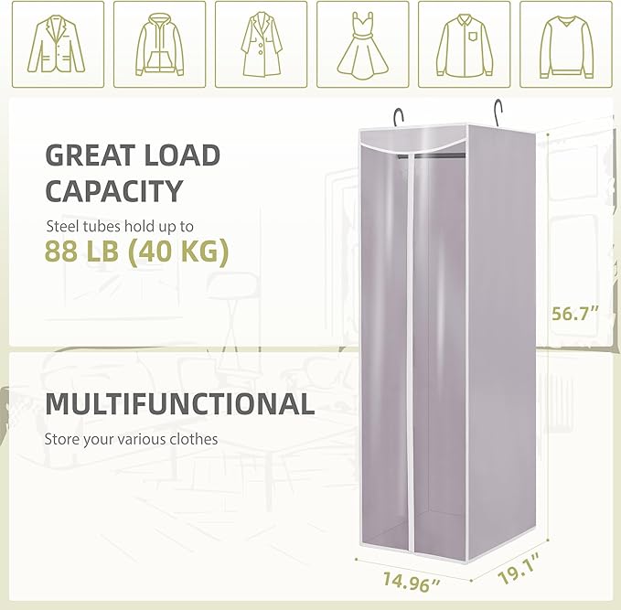 Garment Bags for Hanging Clothes Storage, Long Garment Cover with Zippered Clear Window for Closet Wardrobe Clothes Rack Organizer, Hanging Garment Bags for Dresses, Suits, 2 Pack, Gray