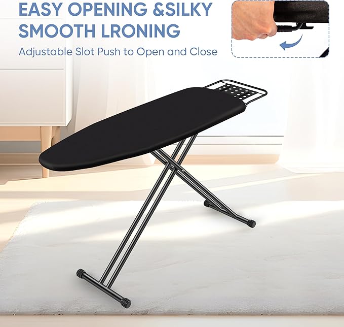 Full Size Ironing Board 15" X 47" with Heat Resistant Cover and Thicken Felt Pad, Safety Iron Rest, Heavy Duty,Anti-Skid Feet, Height Adjustable