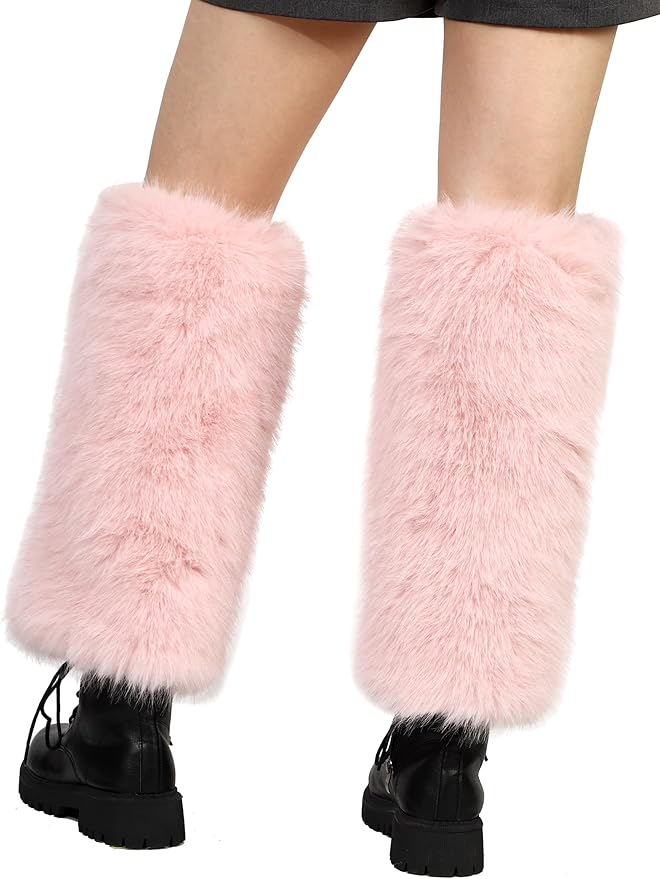 LA CARRIE Women Fuzzy Faux Fur Leg Warmers Fluffy Winter Long Foot Cuffs Furry Boot Socks