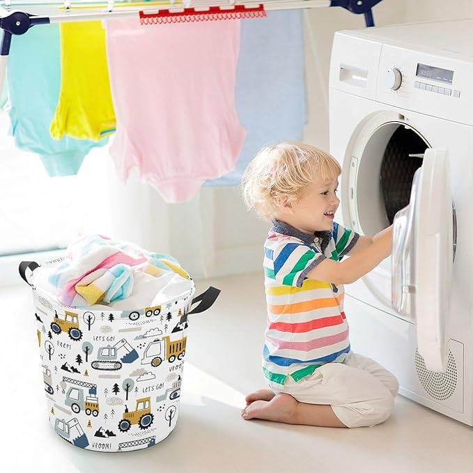 Cute Truck Tractor Kids Laundry Basket Construction Party Decorations Boys Hamper Dirty Clothes Toy Storage Bin