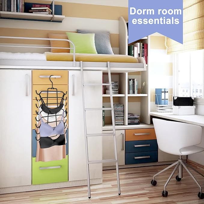 2Pcs Tank Top Hangers Space Saving Hanger Organizer Bra Hangers for Closet Organizer 360° Rotating Metal Closet Organizers and Storage Lingerie for Cami Bras Belts Swimsuits Lingeries Black